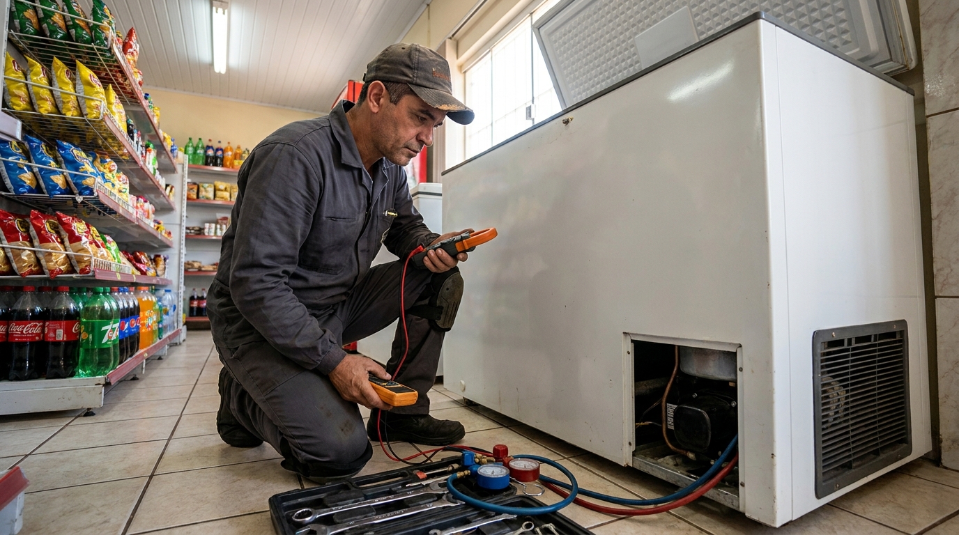 Reparo da placa eletrônica de um freezer em atendimento em Volta Redonda‑RJ